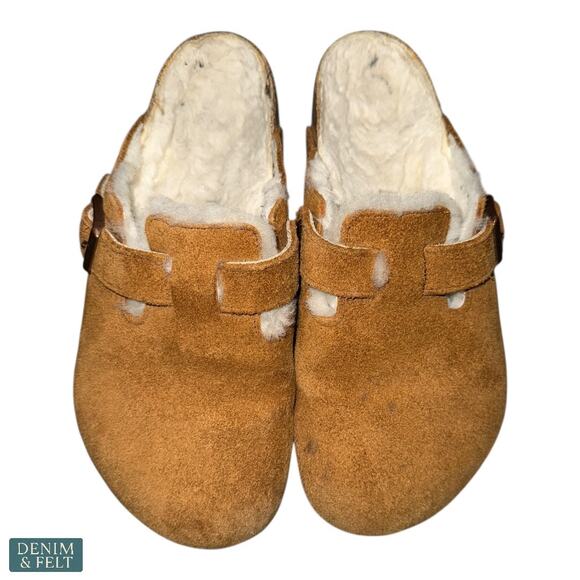 Birkenstock Boston Shearling Camel Suede Fuzzy Cozy Slip On Clogs Womens 7 - Picture 6 of 16